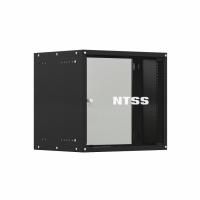 Шкаф настенный телекоммуникационный NTSS LIME 9U 550х600х500мм, 2 профиля 19, дверь стеклянная, боковые стенки несъемные, разобранный, черный RAL 9005