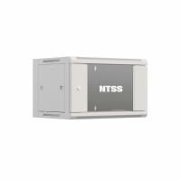 Шкаф настенный телекоммуникационный NTSS W 6U 600х600х370мм, 2 профиля 19, дверь стеклянная, боковые стенки съемные, задняя стенка, разобранный, серый