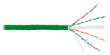 Кабель NIKOMAX U/UTP 4 пары, Кат.6 (Класс E), тест по ISO/IEC, 250МГц, одножильный, BC (чистая медь), 23AWG (0,55мм), полимерный материал нг(А)-HF, внутренний, зеленый, 211м - гарантия: 5 лет / 15 лет системная