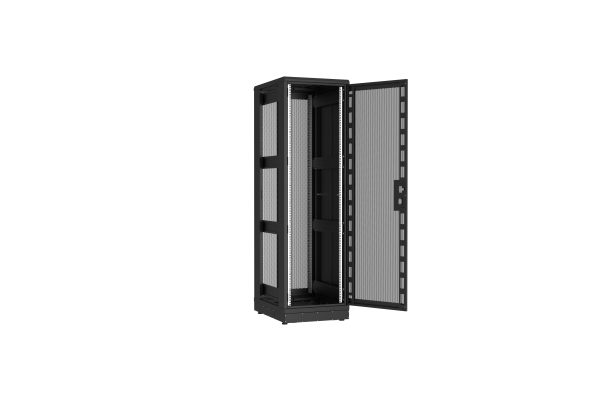 Напольный шкаф NIKOMAX серии TFR-R2 19", 42U, двери перфорированные, одностворчатая и двустворчатая, металлические стенки, Ш600хВ2010хГ800мм, в разобранном виде, черный