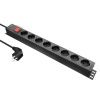 Блок розеток NTSS, 19", 1U, алюминий, 1ф16A, 3.7кВт, (8) Schuko CEE 7/7, выкл. с подсв.и крыш., 1.8м каб., вил. Schuko