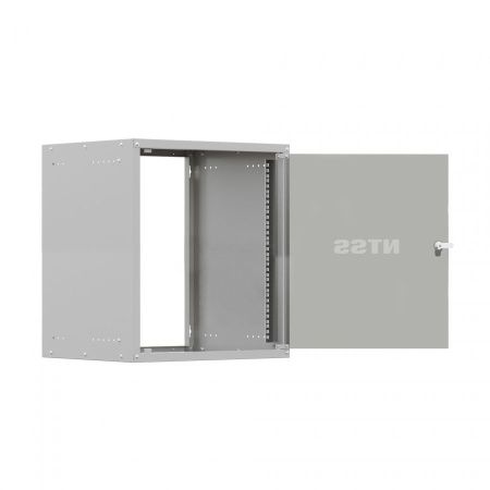 Шкаф настенный телекоммуникационный NTSS LIME 15U 550х600х770мм, 2 профиля 19, дверь стеклянная, боковые стенки несъемные, разобранный, серый RAL 7035