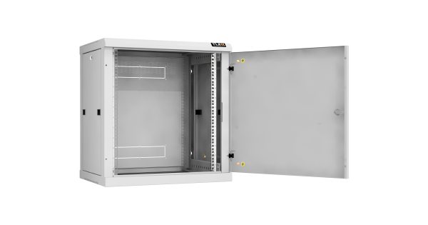 Настенный разборный шкаф NIKOMAX 19", 12U, металлическая дверь, Ш600хВ636хГ450мм, 2 пары монтажных направляющих, серый
