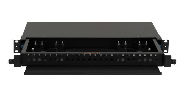 Оптический кросс NIKOMAX 19", 1U, до 24 FC/ST портов, выдвижной, со съёмной полкой,  черный, в комплекте: сплайс-кассета и КДЗС