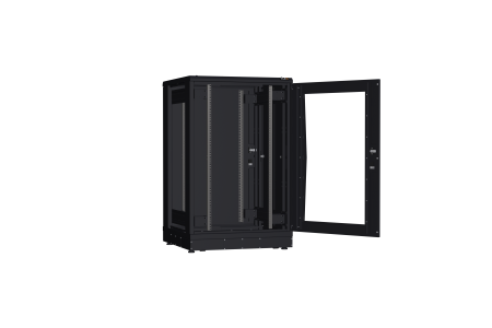 Напольный шкаф NIKOMAX серии TFR-R2 19", 24U, дверь со стеклом и металлическая, металлические стенки, Ш800хВ1280хГ800мм, в разобранном виде, черный