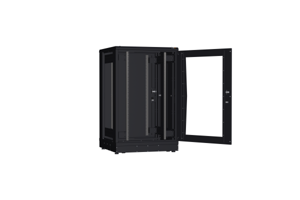 Напольный шкаф NIKOMAX серии TFR-R2 19", 24U, дверь со стеклом и металлическая, металлические стенки, Ш800хВ1280хГ800мм, в разобранном виде, черный