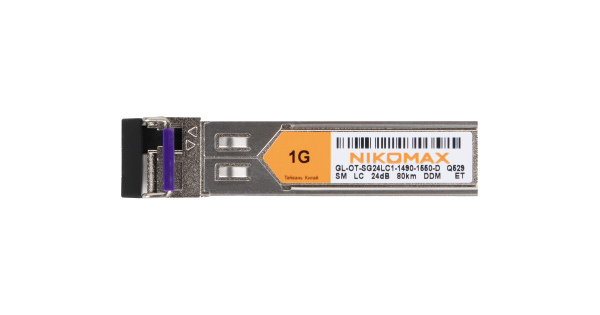 Модуль NIKOMAX SFP, 1.25 Гбит/с, WDM, 1 ОВ, SM, 1xLC, Tx:1490/Rx:1550 нм, DDM, 24 дБ (до 80 км)