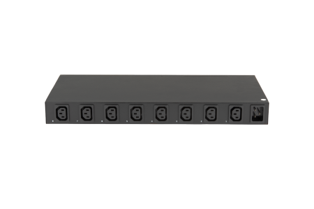 Блок  контролируемых электрических розеток NIKOMAX, 19", PM - POM, (включение и отключение каждой розетки, измерение потребления каждой розетки и отправка показаний через LAN), 8 розеток C13, макс. нагрузка 16 А, Счетчик электроэнергии кВт*ч, Удаленное уп