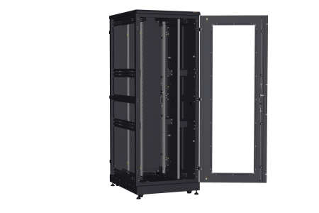 Напольный шкаф NIKOMAX серии TFA-R 19", 42U, дверь со стеклом и металлическая, металлические двухуровневые стенки, Ш800хВ2114хГ1000мм, в разобранном виде, черный