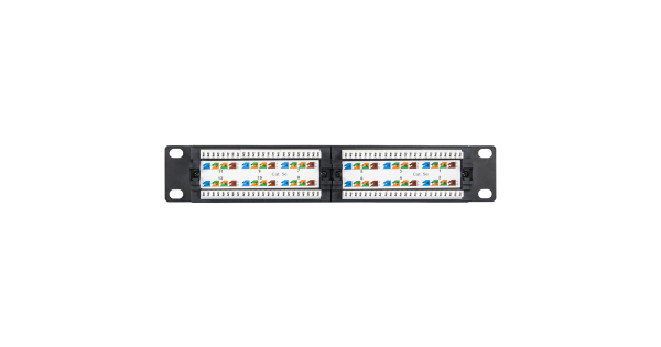 Коммутационная панель NETLAN 10", 1U, 12 портов, Кат.5e (Класс D), 100МГц, RJ45/8P8C, 110/KRONE, T568A/B, неэкранированная, черная
