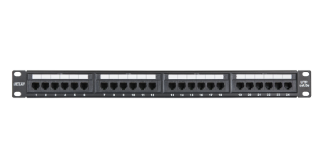 Коммутационная панель ULAN 19", 1U, 24 порта, Кат.5e (Класс D), 100МГц, RJ45/8P8C, 110, T568A/B, неэкранированная, черная