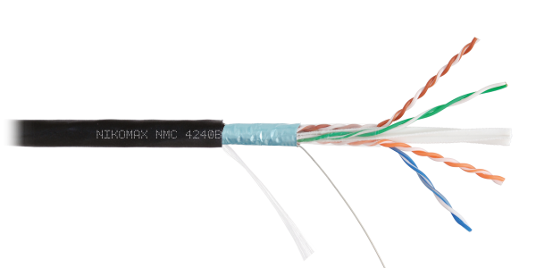 Кабель NIKOMAX F/UTP 4 пары, Кат.6 (Класс E), тест по ISO/IEC, 250МГц, одножильный, BC (чистая медь), 23AWG (0,55мм), полиэтилен, внешний, черный, 305м - гарантия: 3 года