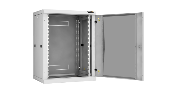 Настенный разборный шкаф NIKOMAX 19", 15U, стеклянная дверь, Ш600хВ770хГ450мм, 2 пары монтажных направляющих, серый