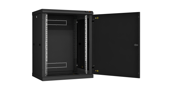 Настенный разборный шкаф NIKOMAX 19", 15U, металлическая дверь, Ш600хВ770хГ450мм, 2 пары монтажных направляющих, черный