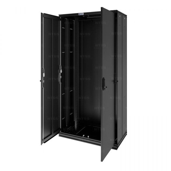 Шкаф оптический кроссовый NTSS ODF PROF 42U 900х500мм, модульные стенки, панели потолка и пола, двойные распашные глухие двери, черный RAL 9005