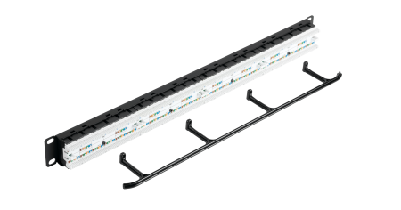 Коммутационная панель NIKOMAX 19", 1U, 48 портов, Кат.6 (Класс E), 250МГц, RJ45/8P8C, 110/KRONE, T568A/B, неэкранированная, с органайзером, черная - гарантия: 5 лет расширенная / 25 лет системная