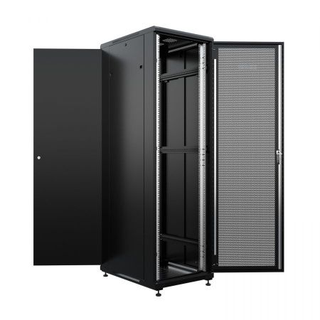 Шкаф напольный универсальный серверный NTSS R 18U 600х800мм, 4 профиля 19, двери перфорированная и сплошная металл, боковые стенки съемные, регулируем