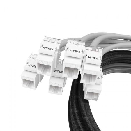 Кабельная сборка NTSS PREMIUM 12pc, UTP CAT5e, оконцована разъемами KEYSTONE RJ45 UTP CAT5e, заделка в чулке, вывод 0.6м, длина 16м, LSZH, серый