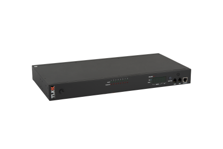 Блок  контролируемых электрических розеток NIKOMAX, 19", PM - POM, (включение и отключение каждой розетки, измерение потребления каждой розетки и отправка показаний через LAN), 8 розеток C13, макс. нагрузка 16 А, Счетчик электроэнергии кВт*ч, Удаленное уп