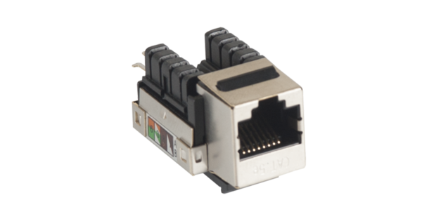 Модуль-вставка NETLAN типа Keystone, Кат.5e (Класс D), 100МГц, RJ45/8P8C, 110/KRONE, T568A/B, экранированный, металлик, уп-ка 10шт.