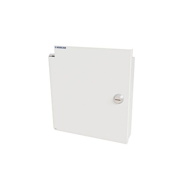 Кросс KOSCAB оптический настенный Мини, укомплектованный, 8 портов LC/UPC duplex, 50/125 мкм ОМ3 (планка, ложемент, пигтейлы, КДЗС, адаптеры) серый RA
