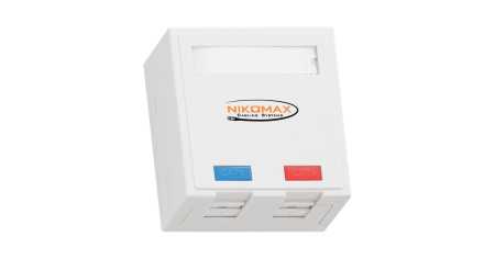 Настенная розетка NIKOMAX, 2 порта, Кат.6 (Класс E), 250МГц, RJ45/8P8C, FT-TOOL/110/KRONE, T568A/B, полный экран, со шторками, белая - гарантия: 5 лет расширенная / 25 лет системная