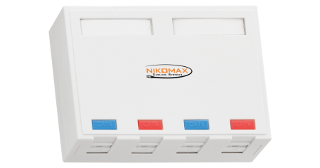 Корпус настенной розетки NIKOMAX, 4 порта, под модули-вставки типа Keystone, со шторками, белый