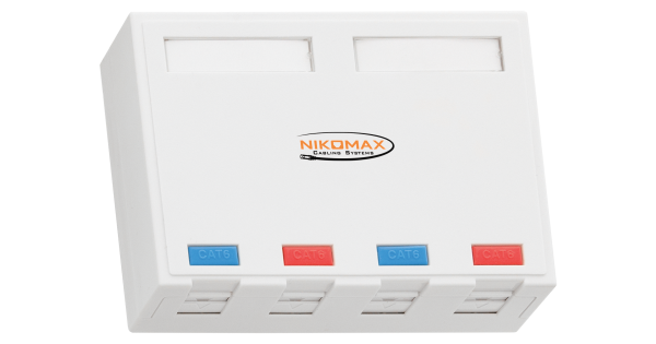 Корпус настенной розетки NIKOMAX, 4 порта, под модули-вставки типа Keystone, со шторками, белый
