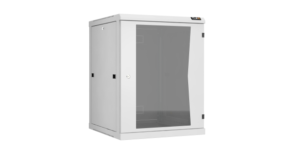 Настенный разборный шкаф NIKOMAX 19", 15U, стеклянная дверь, Ш600хВ770хГ600мм, 2 пары монтажных направляющих, серый