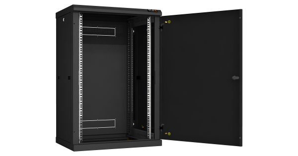 Настенный разборный шкаф NIKOMAX 19", 18U, металлическая дверь, Ш600хВ904хГ450мм, 2 пары монтажных направляющих, черный