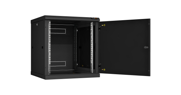 Настенный разборный шкаф NIKOMAX 19", 12U, металлическая дверь, Ш600хВ636хГ600мм, 2 пары монтажных направляющих, черный