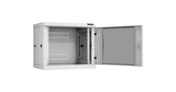 Настенный разборный шкаф NIKOMAX 19", 9U, стеклянная дверь, Ш600хВ503хГ450мм, 2 пары монтажных направляющих, серый