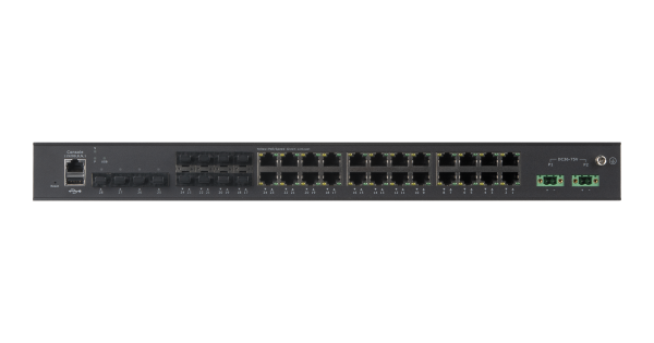 Управляемый промышленный L2+ коммутатор NIKOMAX, 16*10/100/1000Base-T PoE (af/at,2 порта с поддержкой BT), 8*1G Combo SFP/RJ45, 4*1/2.5/10G SFP+, Крепление в стойку 19", 2*ввода питания, питание DC 44-57В (блок питания поставляется отдельно), USB, -40С +7