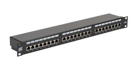 Коммутационная панель NETLAN 19", 1U, 24 порта, Кат.6 (Класс E), 250МГц, RJ45/8P8C, 110/KRONE, T568A/B, экранированная, черная