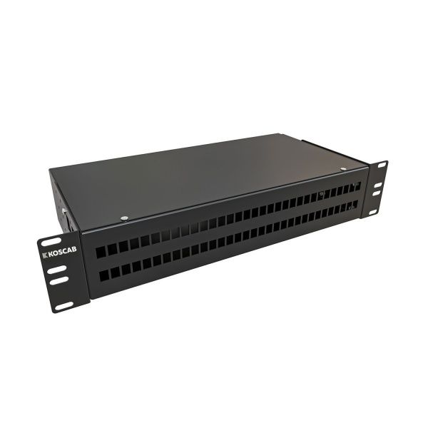 Кросс KOSCAB оптический 19'' укомплектованный 2U, 64 порта LC/UPC duplex, 62.5/125 мкм (сплошная панель, сплайс-кассета 4шт, пигтейлы, КДЗС, адаптеры)