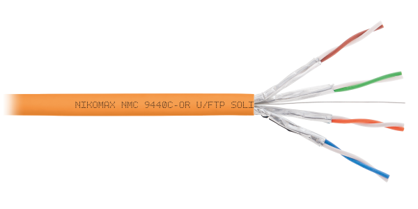 Кабель NIKOMAX U/FTP 4 пары, Кат.6 (Класс E), тест по ISO/IEC, 250МГц, одножильный, BC (чистая медь), 23AWG (0,57мм), полимерный материал нг(А)-HF, внутренний, оранжевый, 222м - гарантия: 15 лет / 25 лет системная