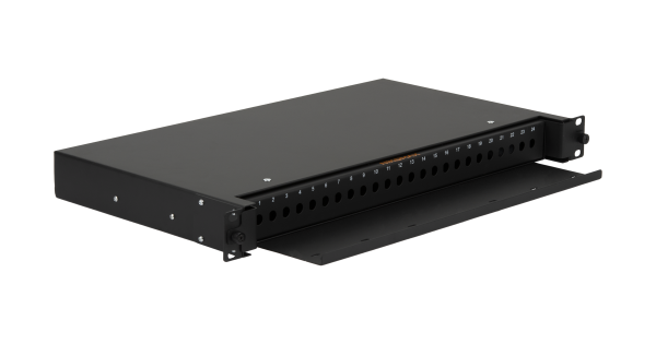 Оптический кросс NIKOMAX 19", 1U, до 24 FC/ST портов, выдвижной, со съёмной полкой,  черный, в комплекте: сплайс-кассета и КДЗС