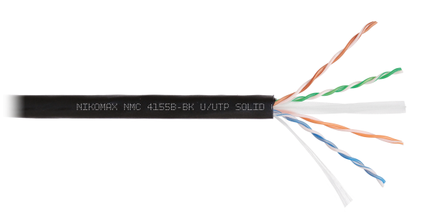 Кабель NIKOMAX U/UTP 4 пары, Кат.6a (Класс Ea), тест по ISO/IEC, 500МГц, одножильный, BC (чистая медь), 23AWG (0,57мм), полиэтилен, внешний, черный, 500м - гарантия: 3 года