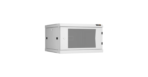 Настенный разборный шкаф NIKOMAX 19", 6U, стеклянная дверь, Ш600хВ370хГ600мм, 2 пары монтажных направляющих, серый
