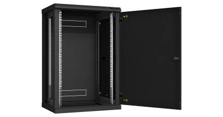 Настенный разборный шкаф NIKOMAX 19", 18U, металлическая дверь, Ш600хВ904хГ450мм, 2 пары монтажных направляющих, черный