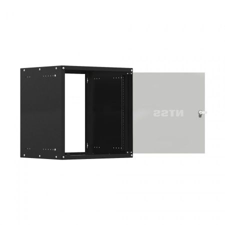 Шкаф настенный телекоммуникационный NTSS LIME 15U 550х450х770мм, 2 профиля 19, дверь стеклянная, боковые стенки несъемные, разобранный, черный RAL 900