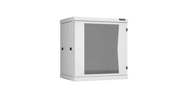 Настенный разборный шкаф NIKOMAX 19", 12U, стеклянная дверь, Ш600хВ636хГ450мм, 2 пары монтажных направляющих, серый