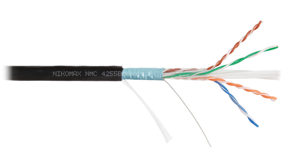 Кабель NIKOMAX F/UTP 4 пары, Кат.6a (Класс Ea), тест по ISO/IEC, 500МГц, одножильный, BC (чистая медь), 23AWG (0,57мм), полиэтилен, внешний, черный, 500м - гарантия: 3 года