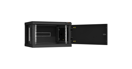 Настенный разборный шкаф NIKOMAX 19", 6U, металлическая дверь, Ш600хВ370хГ450мм, 2 пары монтажных направляющих, черный