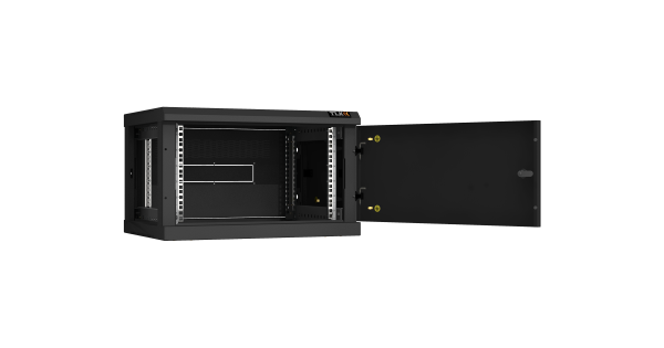 Настенный разборный шкаф NIKOMAX 19", 6U, металлическая дверь, Ш600хВ370хГ450мм, 2 пары монтажных направляющих, черный