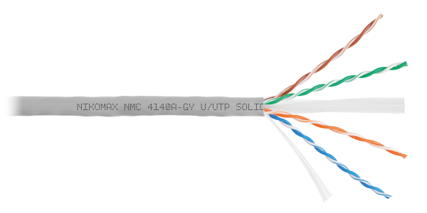 Кабель NIKOMAX U/UTP 4 пары, Кат.6 (Класс E), тест по ISO/IEC, 250МГц, одножильный, BC (чистая медь), 23AWG (0,55мм), поливинилхлорид, внутренний, серый, 305м - гарантия: 5 лет / 15 лет системная