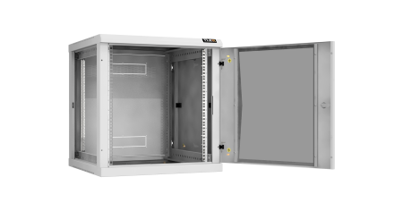 Настенный разборный шкаф NIKOMAX 19", 12U, стеклянная дверь, Ш600хВ636хГ600мм, 2 пары монтажных направляющих, серый