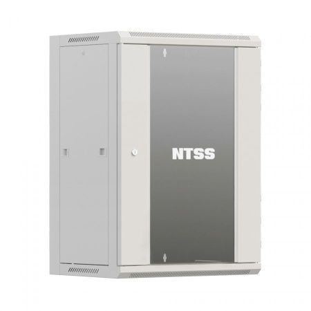 Шкаф настенный телекоммуникационный NTSS W 12U 600х450х635мм, 2 профиля 19, дверь стеклянная, боковые стенки съемные, задняя стенка, разобранный, серы