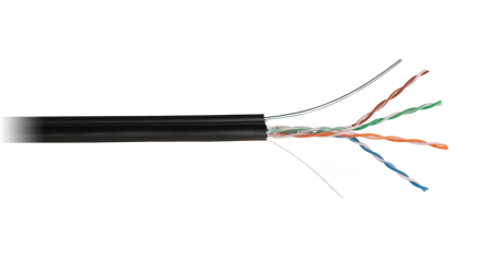 Кабель NETLAN U/UTP 4 пары, Кат.5e (Класс D), 100МГц, одножильный, BC (чистая медь), с одножильным тросом, полиэтилен, внешний, до -40C, черный, 305м - гарантия: 1 год