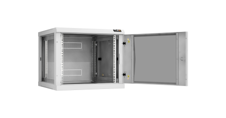 Настенный разборный шкаф NIKOMAX 19", 9U, стеклянная дверь, Ш600хВ503хГ600мм, 2 пары монтажных направляющих, серый